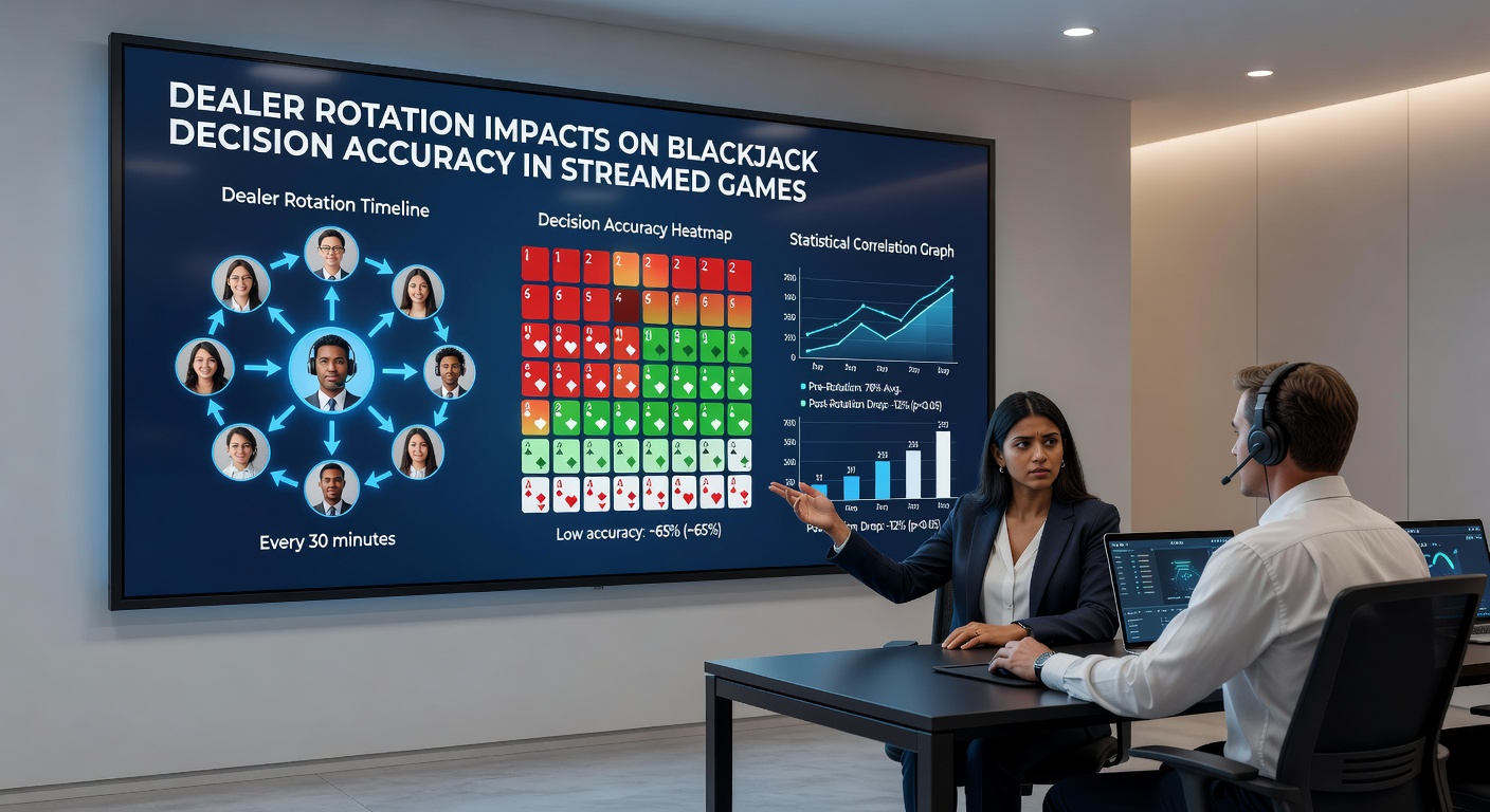 Live streamed blackjack table showing dealer rotation during an active game session