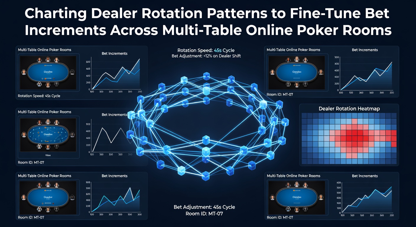 Chart showing dealer rotation schedules across multiple online poker tables with bet increment adjustments highlighted