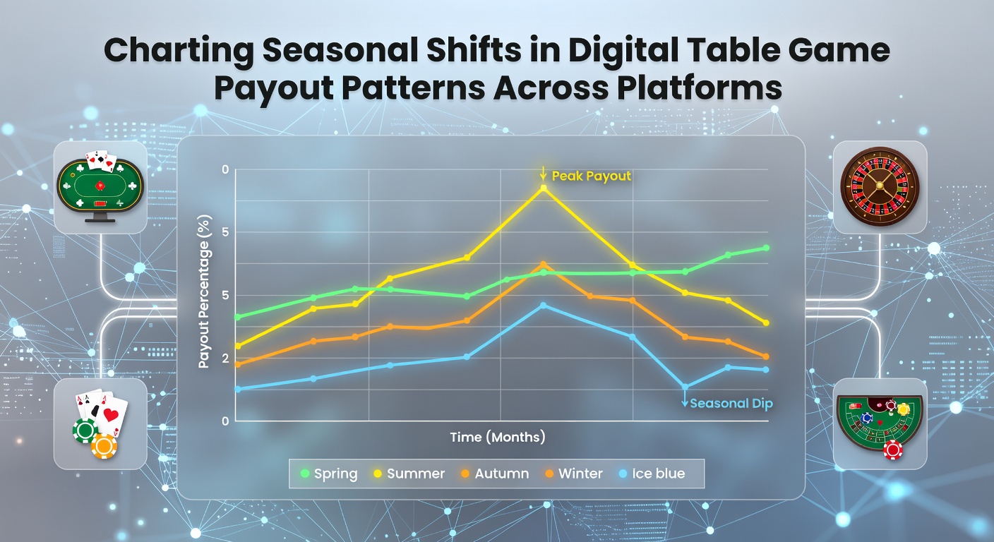 Digital table game interfaces displaying seasonal payout trend graphs on various platforms