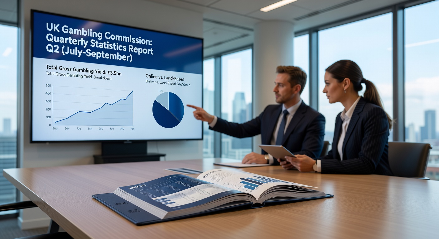 Infographic comparing remote and land-based GGY figures from the UK Gambling Commission's Q2 2025/26 report, with bars showing £1.4 billion versus £1.2 billion