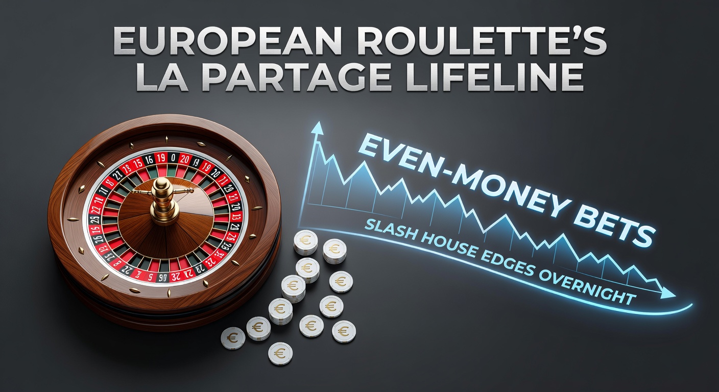 European roulette wheel spinning with ball landing near zero, highlighting La Partage rule in action