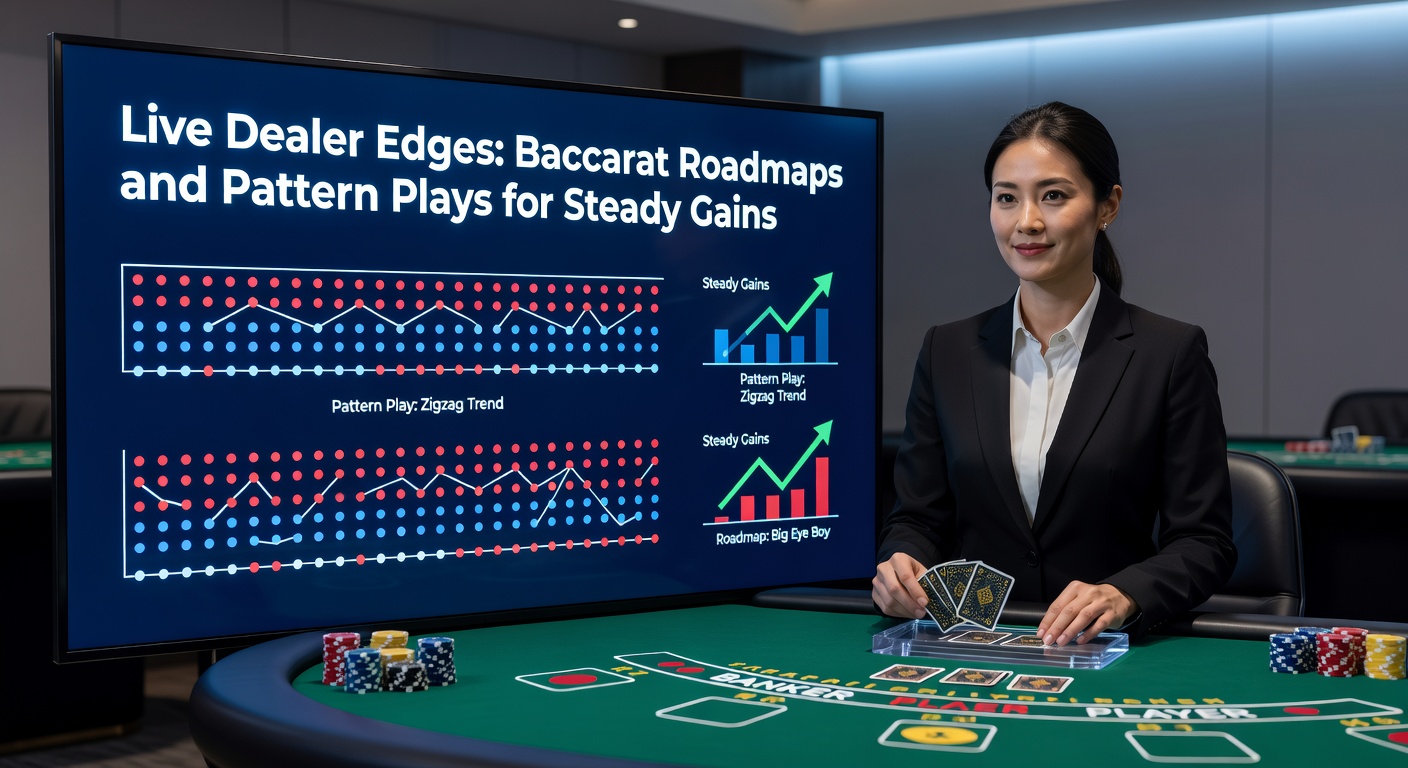 Digital baccarat roadmap on a live stream interface, showing Big Road with stacked red Banker columns and blue Player slashes indicating emerging patterns