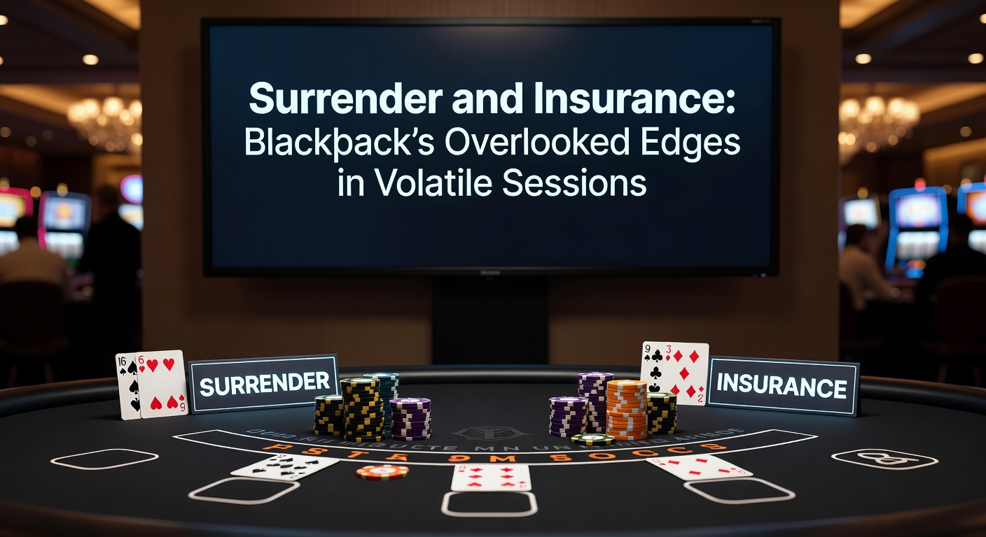 Close-up of insurance bet chips on a blackjack layout during a tense hand with dealer ace showing