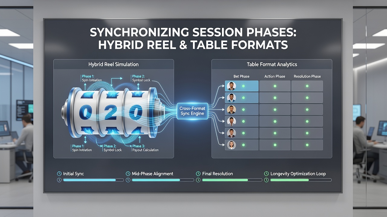 Detailed view of synchronized play stations with reel displays and live table action occurring simultaneously