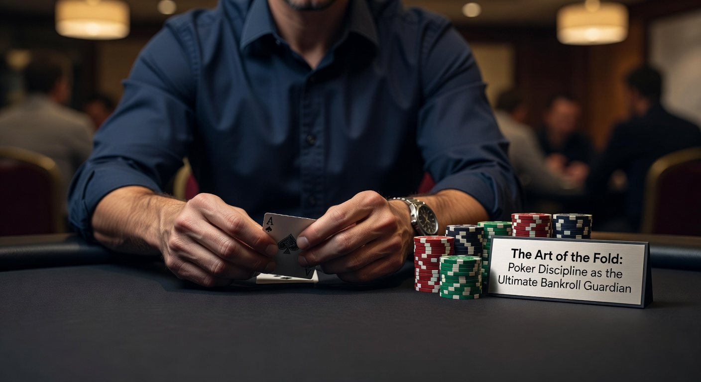 A focused poker player at a tournament table, hand hovering over chips as they weigh the decision to fold a strong but vulnerable hand